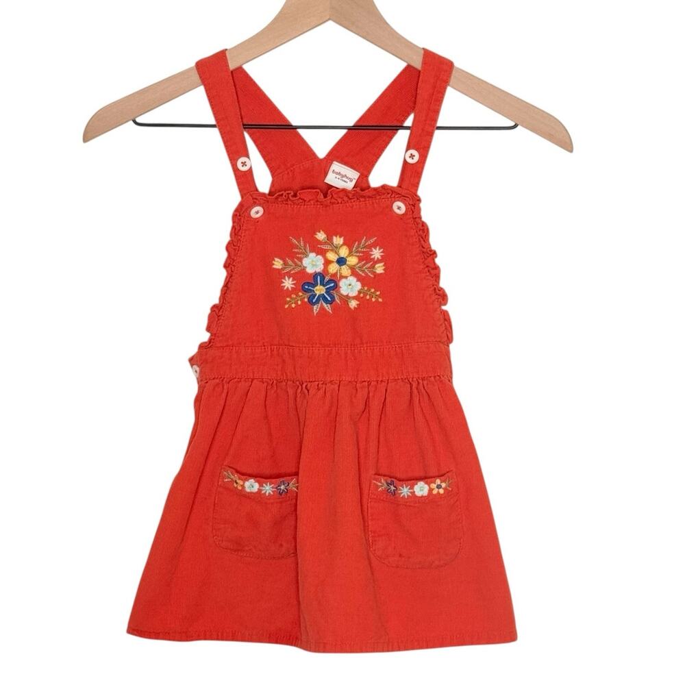 Corduroy Embroidered Overall Dress Toddler Girls 3-4 Y Orange Cotton Pinafore - Picture 2 of 10